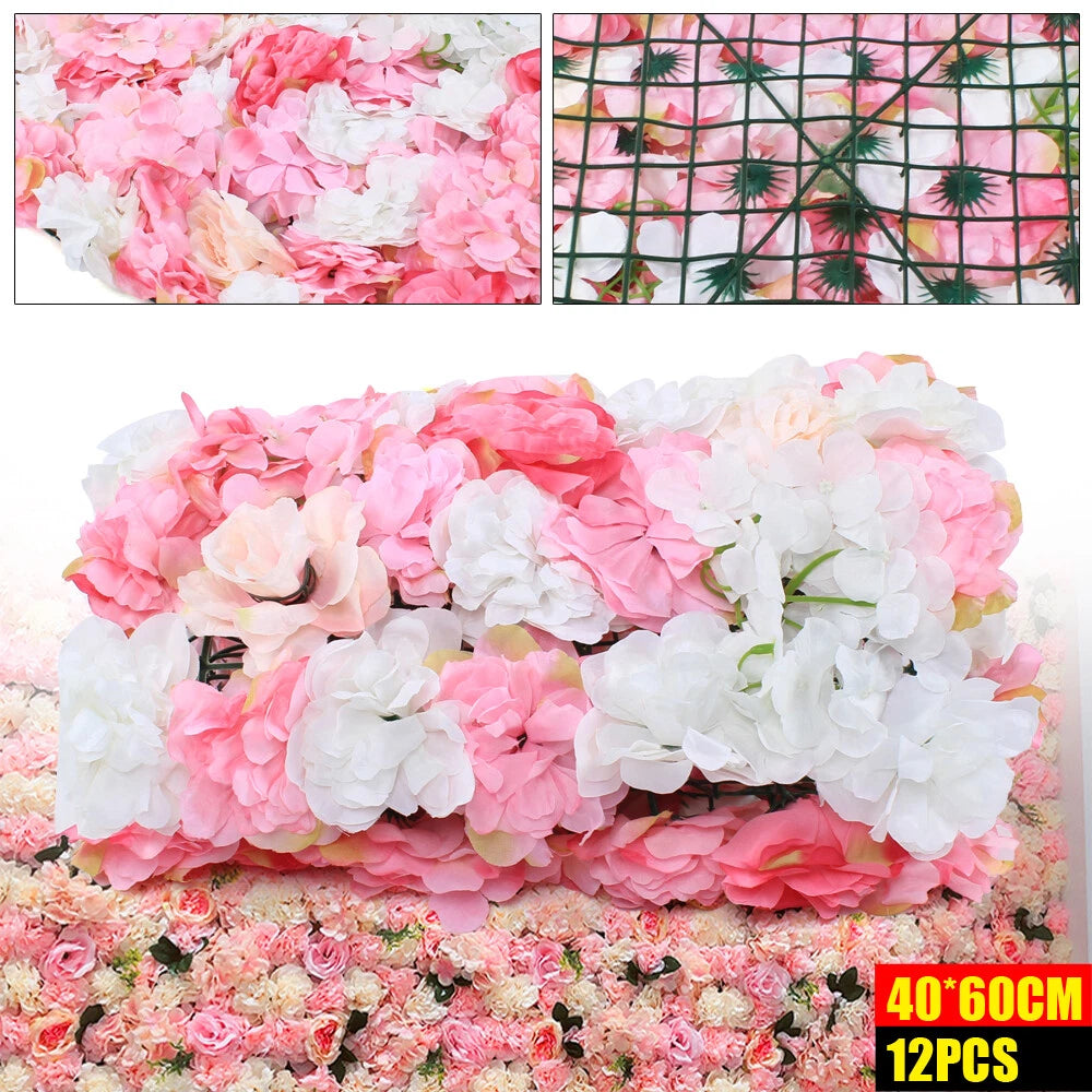 12x Rose Artificial Flower Wall Panel for Wedding Party
