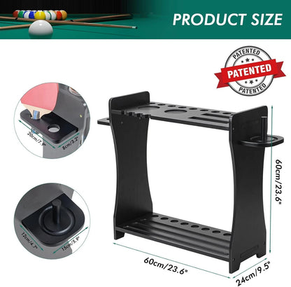 Durable Black Finish Pool Cue Rack for Game Room