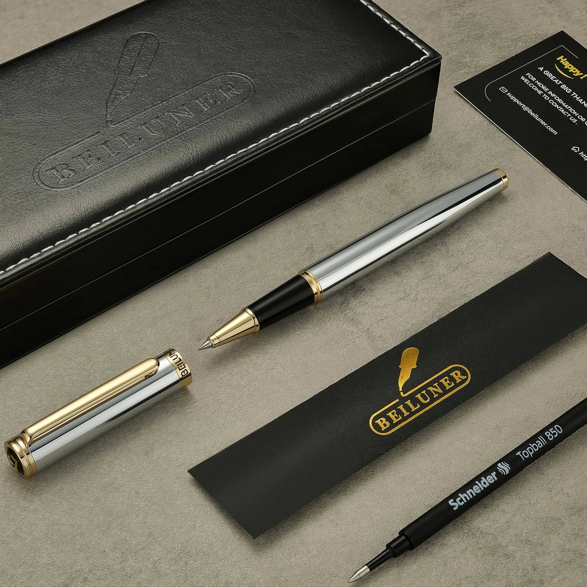 Luxury Rollerball Pen for Universal Use (Pack of 1) - Silver Chrome & Gold