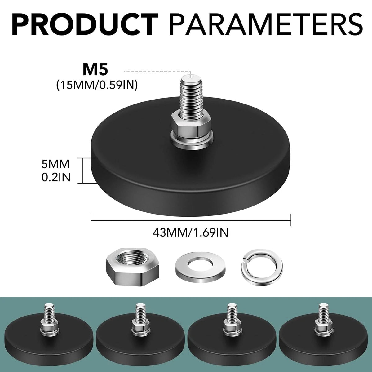 8 Pack Rubber Coated Neodymium Magnets 30lbs M5 Base for Light Bar/Tools