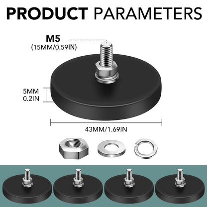 8 Pack Rubber Coated Neodymium Magnets 30lbs M5 Base for Light Bar/Tools