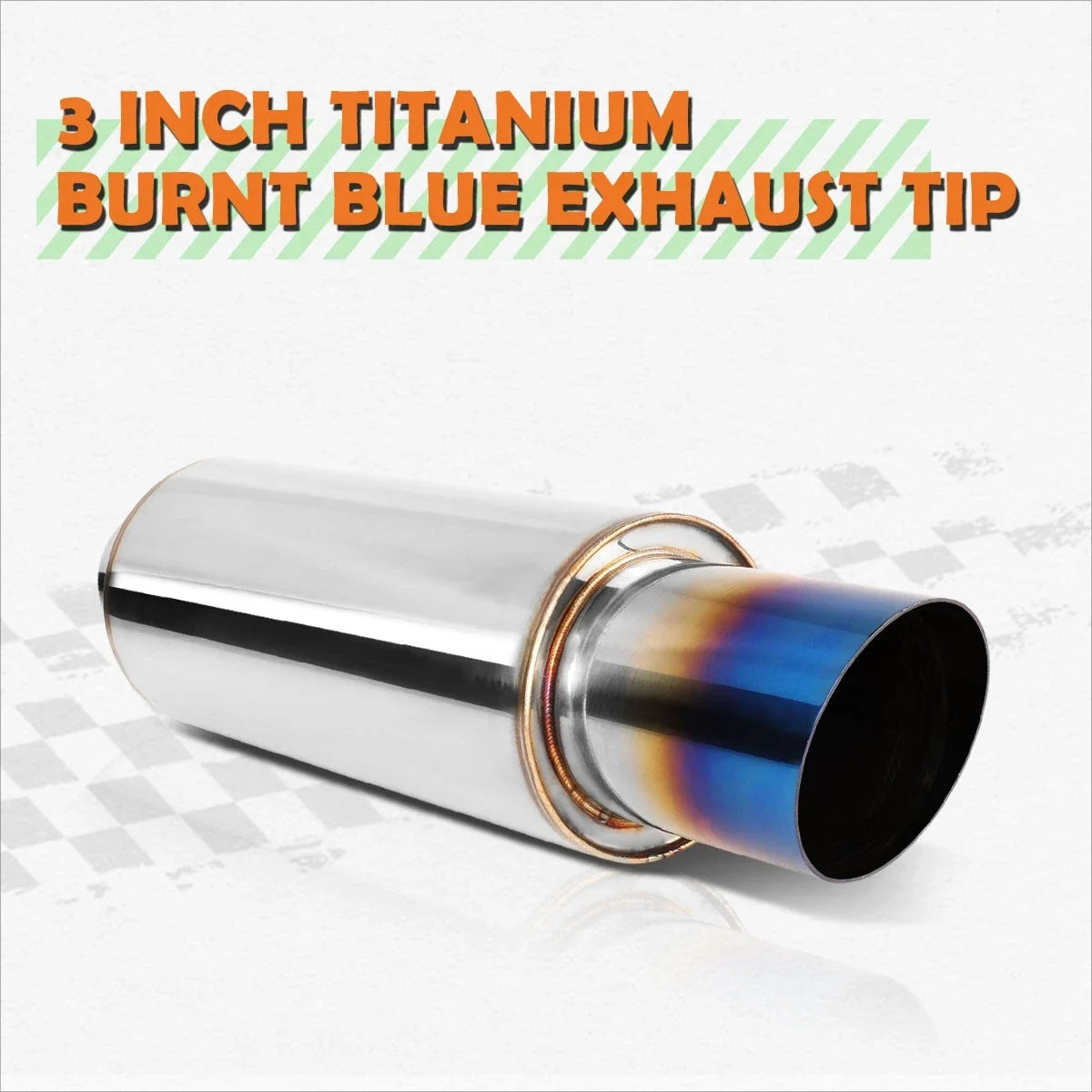 2.25" Inlet Stainless Steel Exhaust Muffler + 3" OD Burnt Titanium Tip