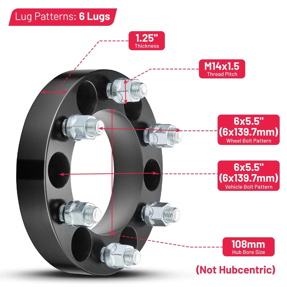 1.25 in 6x5.5 Wheel Spacers for Cadillac Escalade (1999–2022)